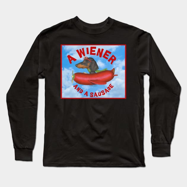 Fun Dachshund flying hot dog plane A wiener and a sausage Long Sleeve T-Shirt by Danny Gordon Art